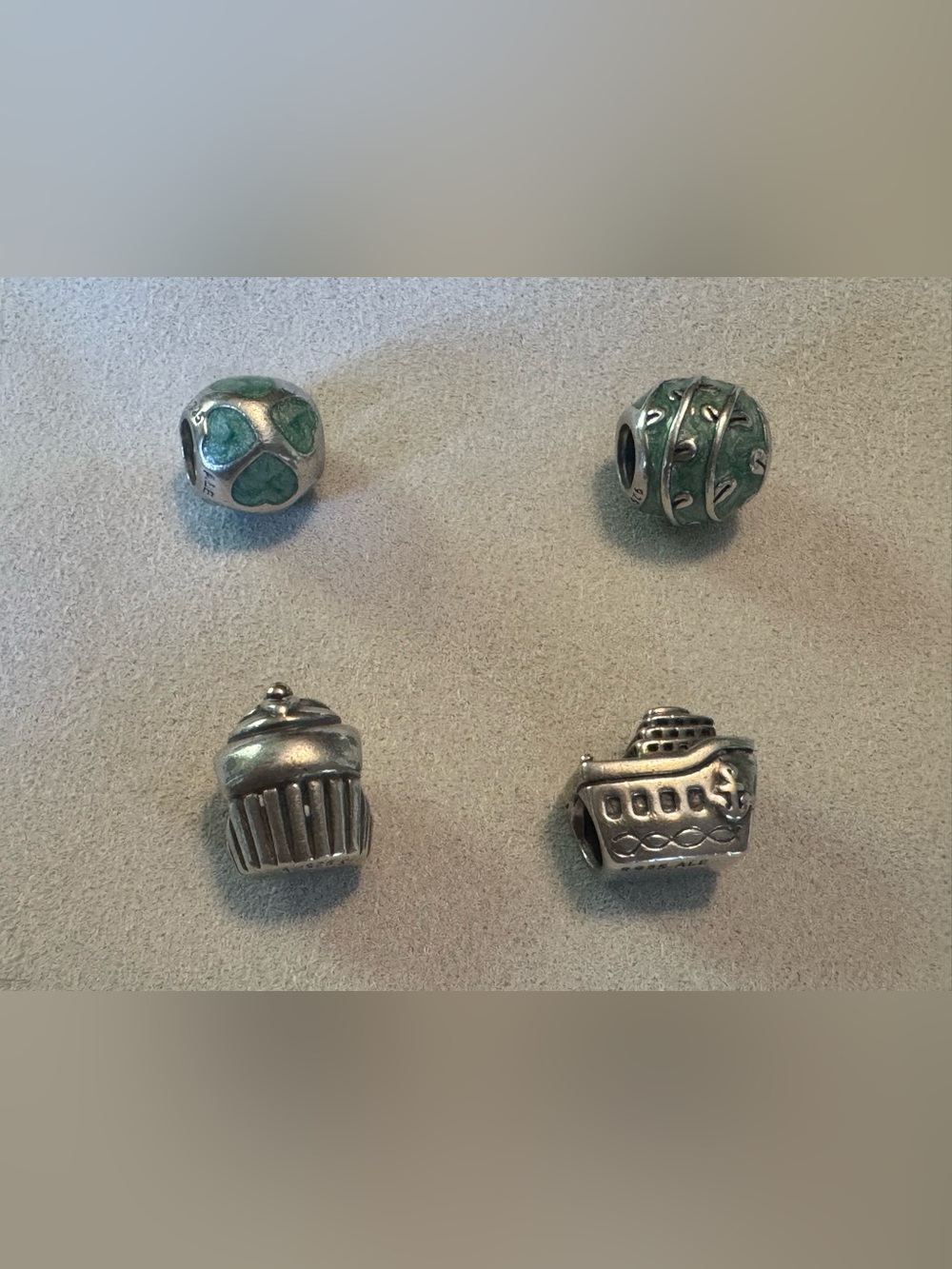 Pandora Silver Charm Bead Set with Teal Green Accents (priced per charm)
